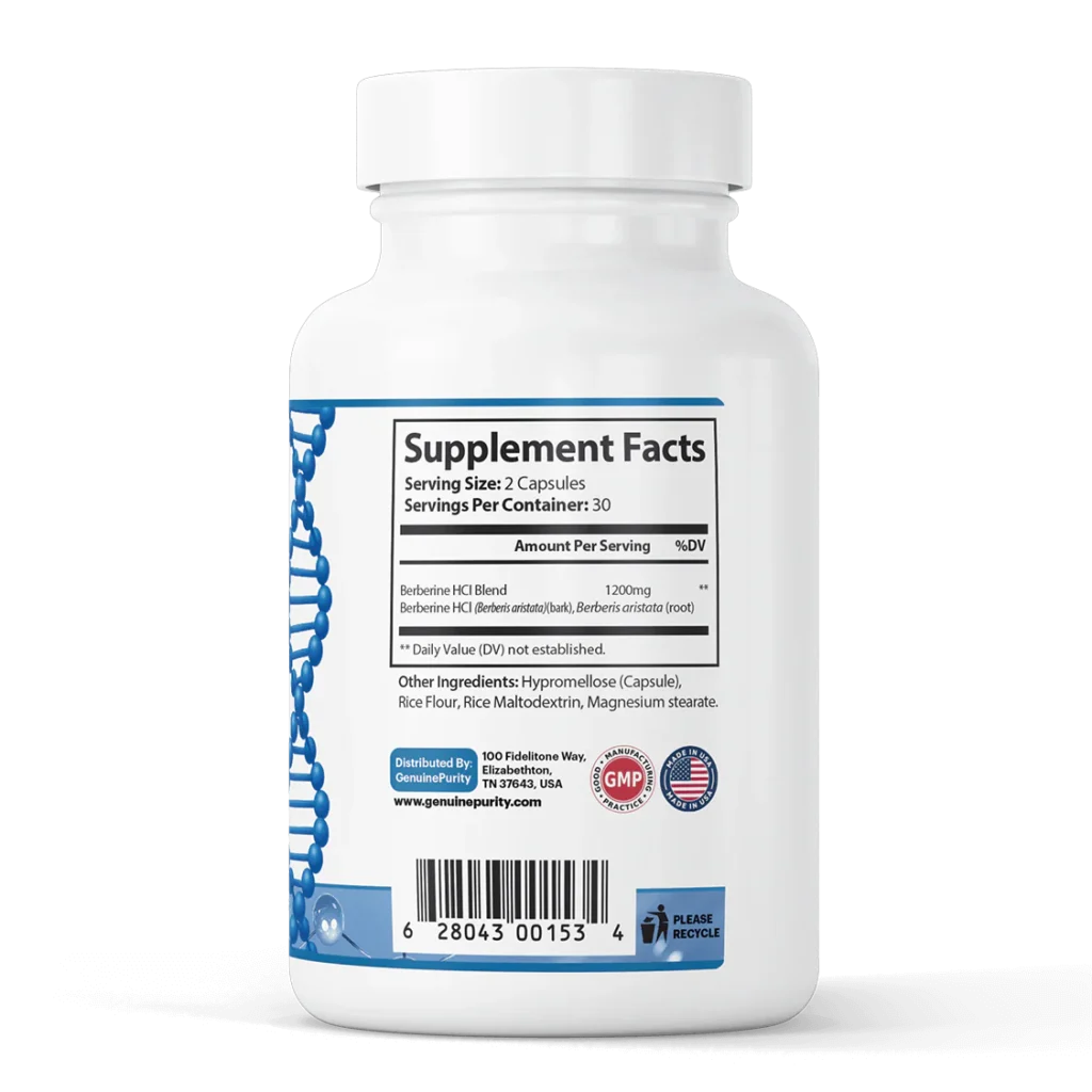 Genuine Purity Berberine HCL supplement for blood sugar and metabolic health support