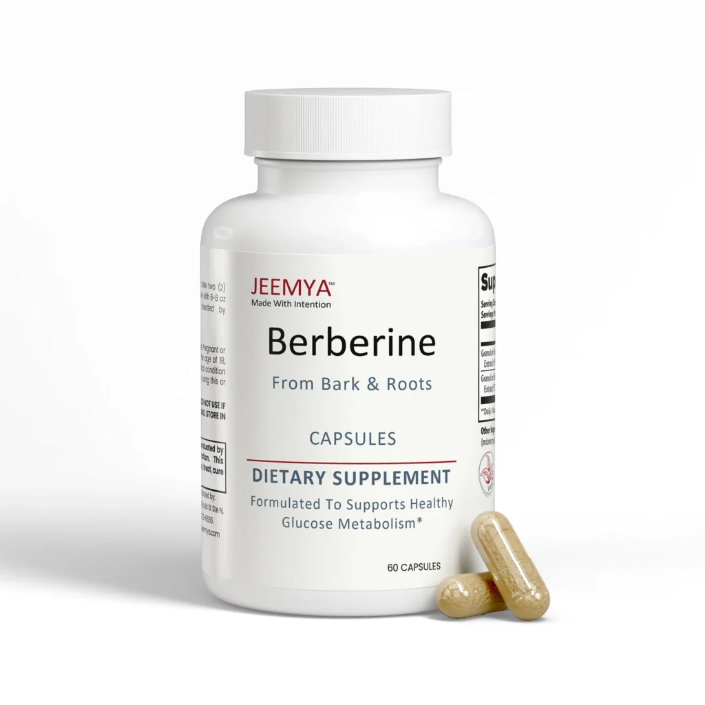 Jeemya Berberine HCl 800mg supplement bottle for blood sugar and metabolic health support
